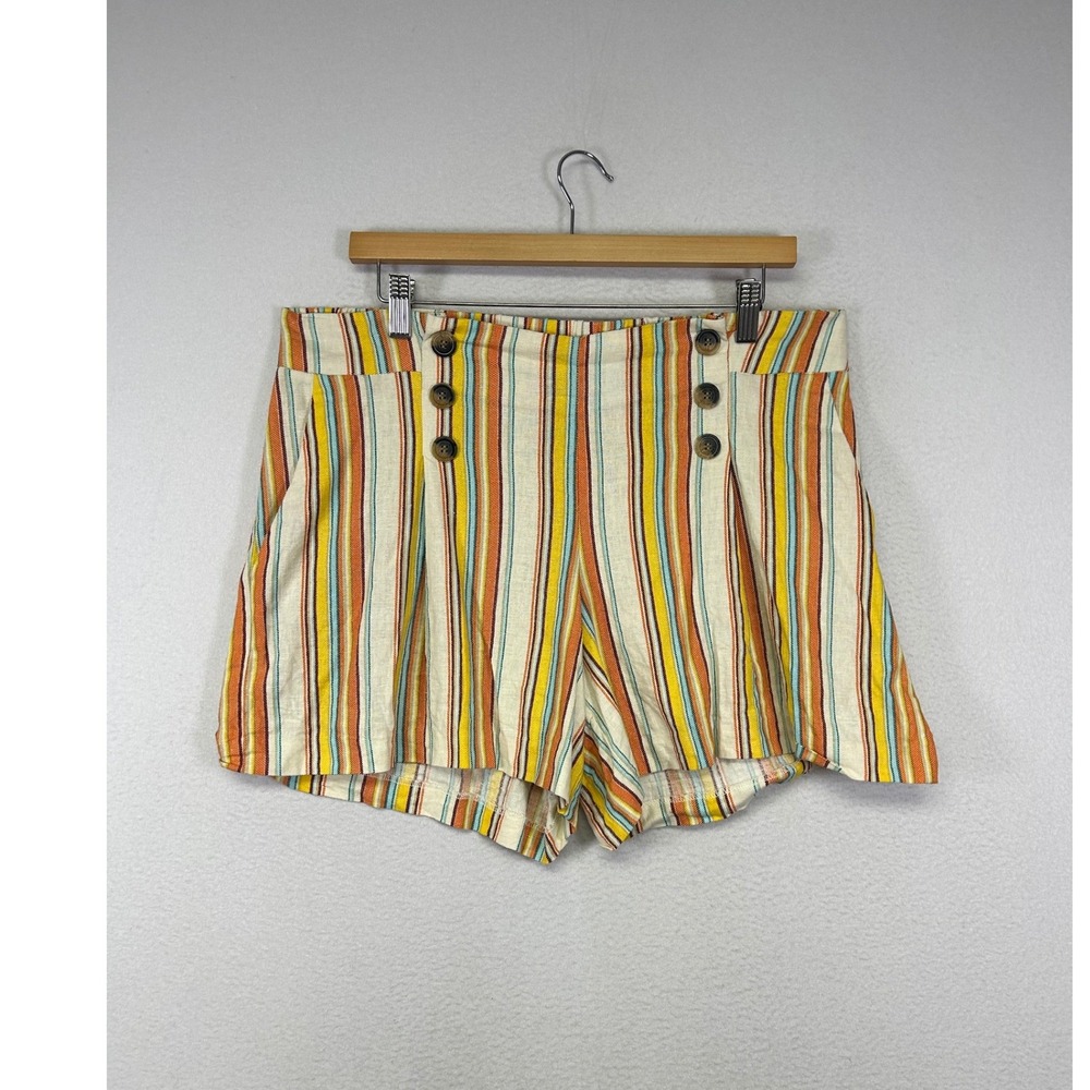 Boho Coastal SOHO Apparel Womens Large‎ Multicolor Striped Linen Blend Shorts